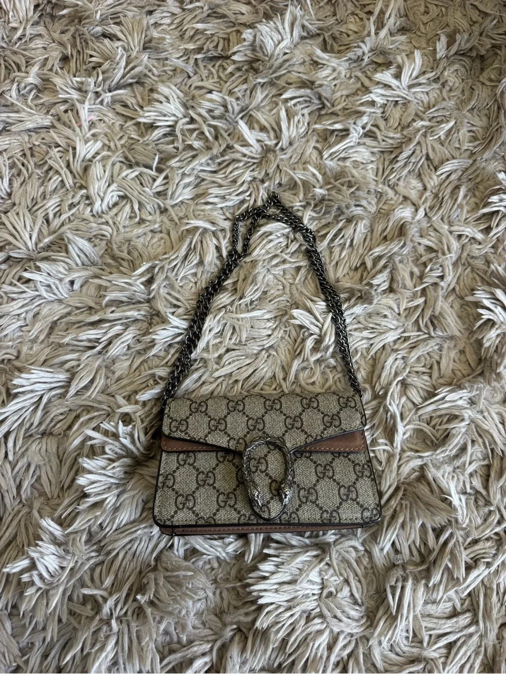 Gucci Brown/Beige GG Supreme Shoulder Bag with Tiger Head - Picture 1 of 5